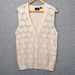 OBR‎ Crochet Pullover Vest Size Medium Off White Cottage 90s Chunky Lightweight